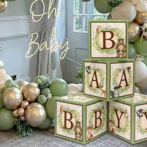 Woodland Animals Baby Block Balloon Box with Brown Letters, Baby Shower Decorations, Jumbo Balloon Boxes, Woodland Baby Shower Boxes