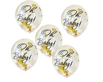 5 Gold Confetti Oh Baby Balloons, Baby Shower Balloons, Oh Baby Party Decorations, Gender Reveal, New Baby, Baby Boy, Baby Girl, Party Decor