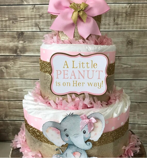 pink and gold elephant baby shower decorations