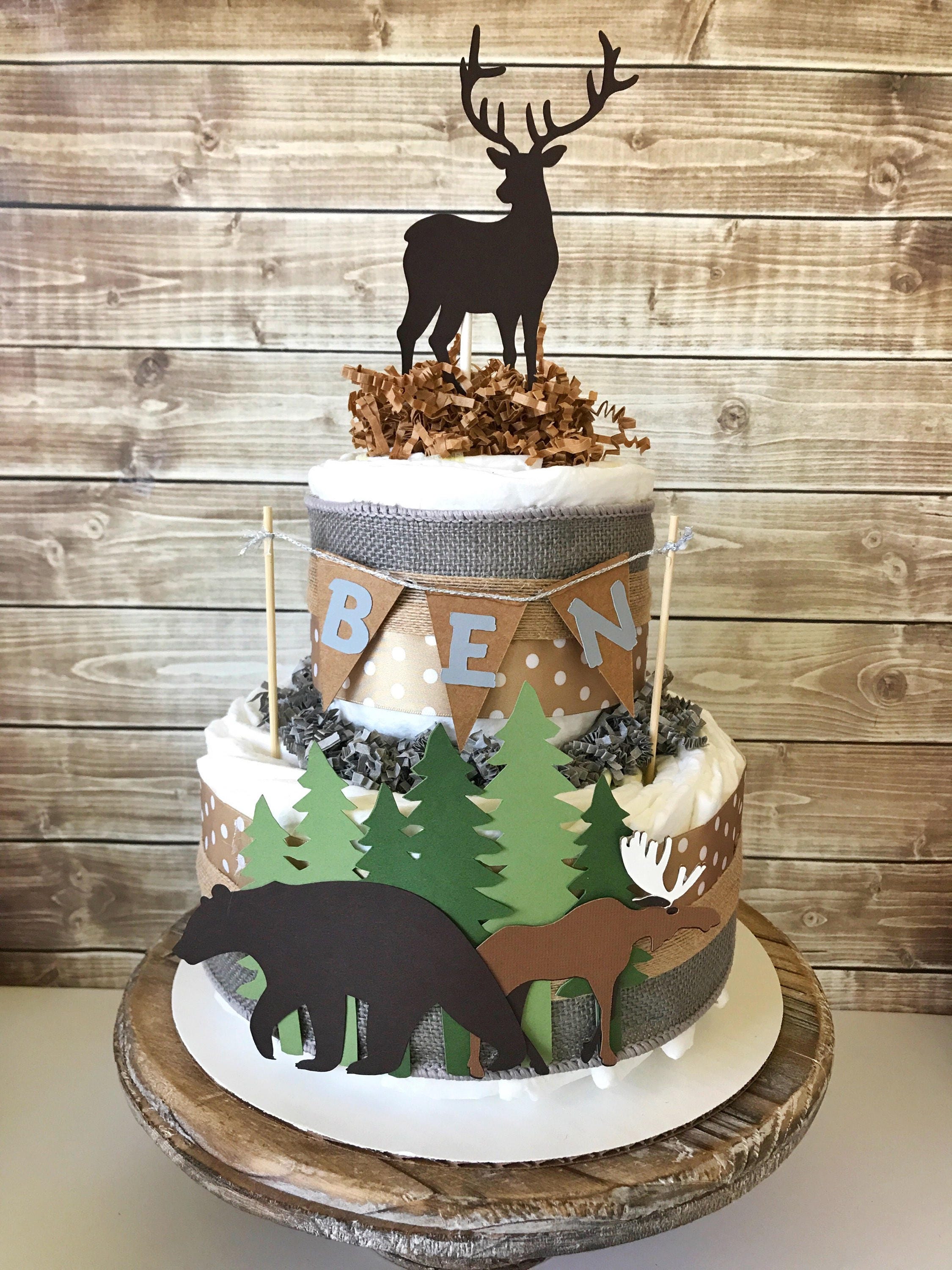 Woodland Baby Shower 2 Tier Diaper Cake Rustic Hunter Woodland Baby Shower 2 Tier Diaper Cake Rustic Hunter Centerpiece