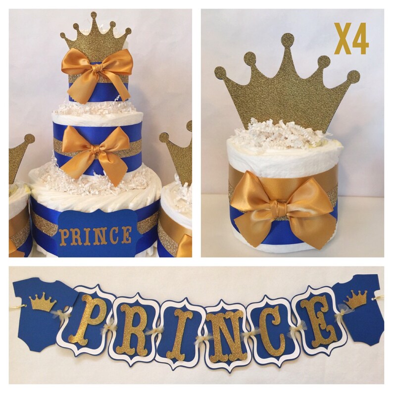 Prince Baby Shower Party Package In Royal Blue And Gold Theme Decorations Centerpiece