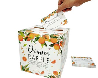 Little Cutie Diaper Raffle Box Kit, Diaper Raffle Box with Cards, Little Cutie Baby Shower Decorations, Citrus Baby Shower Diaper Raffle Box