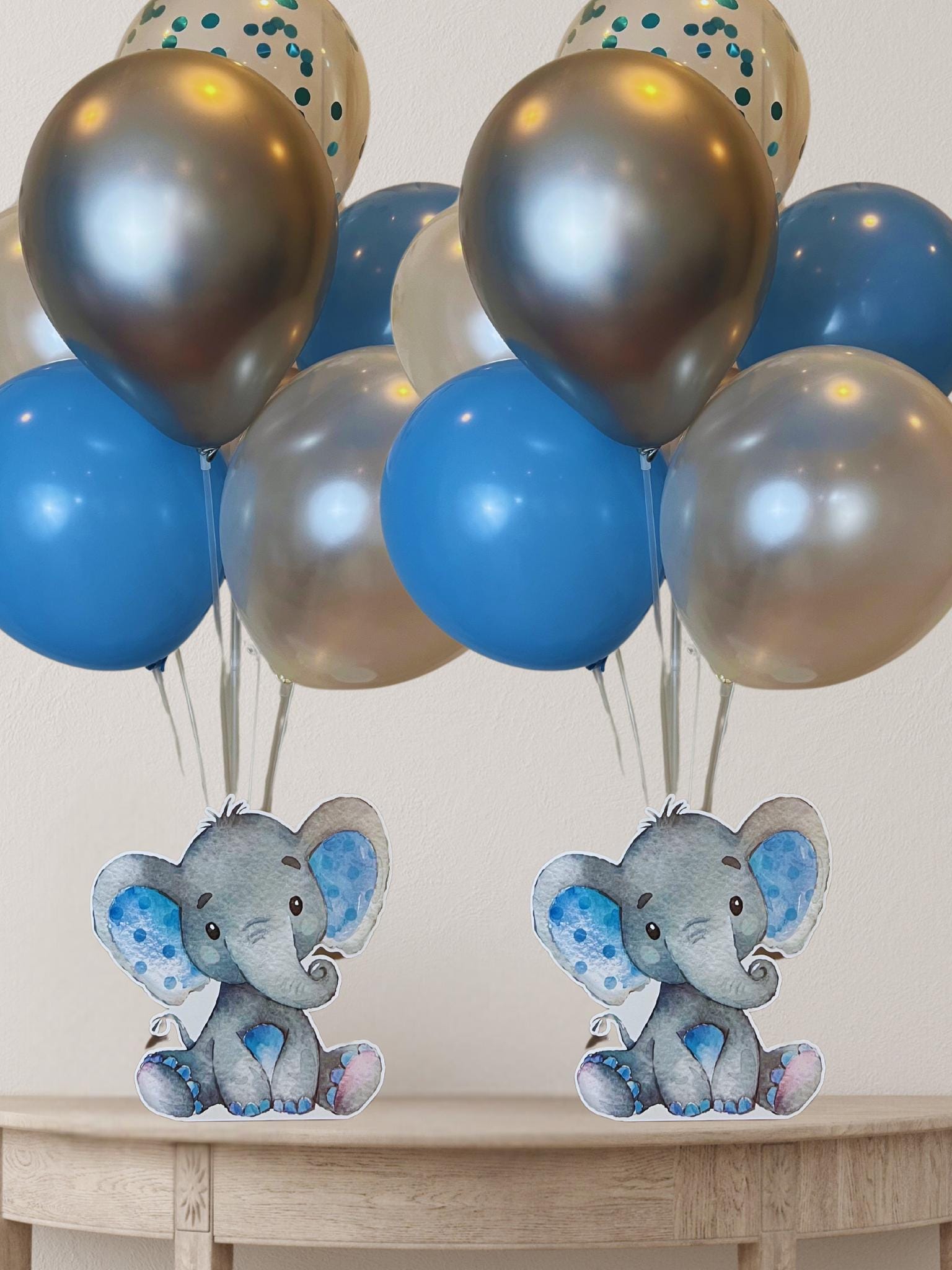 Elephant Baby Shower Balloon Centerpiece Set: Blue & Gray Decor