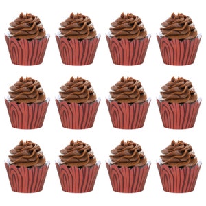 Wood Grain Cupcake Wrappers Set of 12, Woodland Baby Shower Cupcake Wrappers, Woodland Birthday Party Cupcake Wrappers, Party Decorations