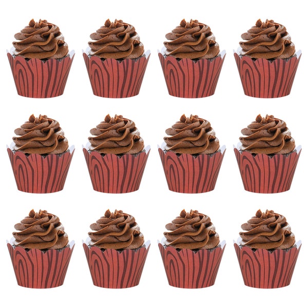 Wood Grain Cupcake Wrappers Set of 12, Woodland Baby Shower Cupcake Wrappers, Woodland Birthday Party Cupcake Wrappers, Party Decorations