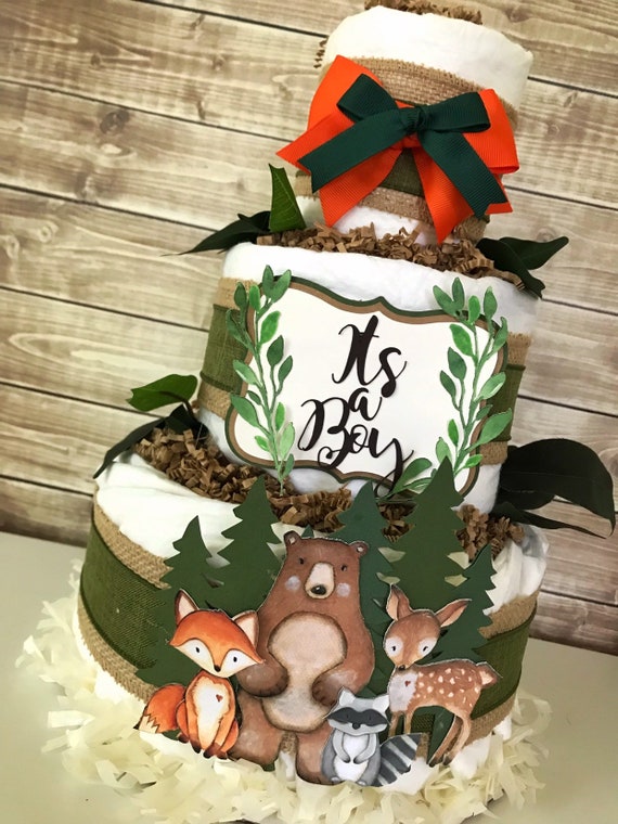 Woodland Baby Shower Diaper Cake For Boys Woodland Baby Etsy
