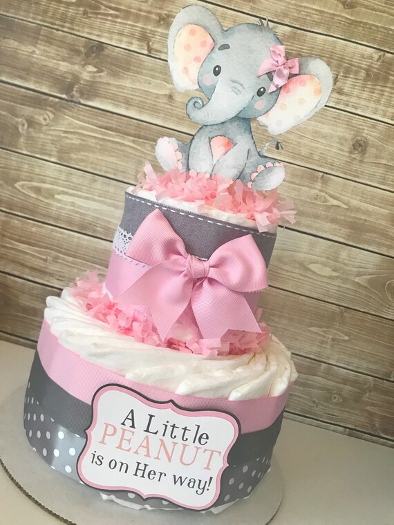 Little Peanut Diaper Cake In Pink And Gray Elephant Baby Shower Centerpiece Decorations