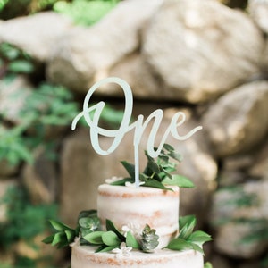 One Wooden Cake Topper, One Neutral First Birthday Decoration, Boho First Birthday Cake Topper, Greenery Birthday Cake Topper