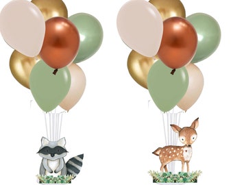 Woodland Baby Shower Balloon Centerpiece Set, Woodland Animals Baby Shower Balloon Bouquet Set, Deer and Raccoon Baby Shower Decorations