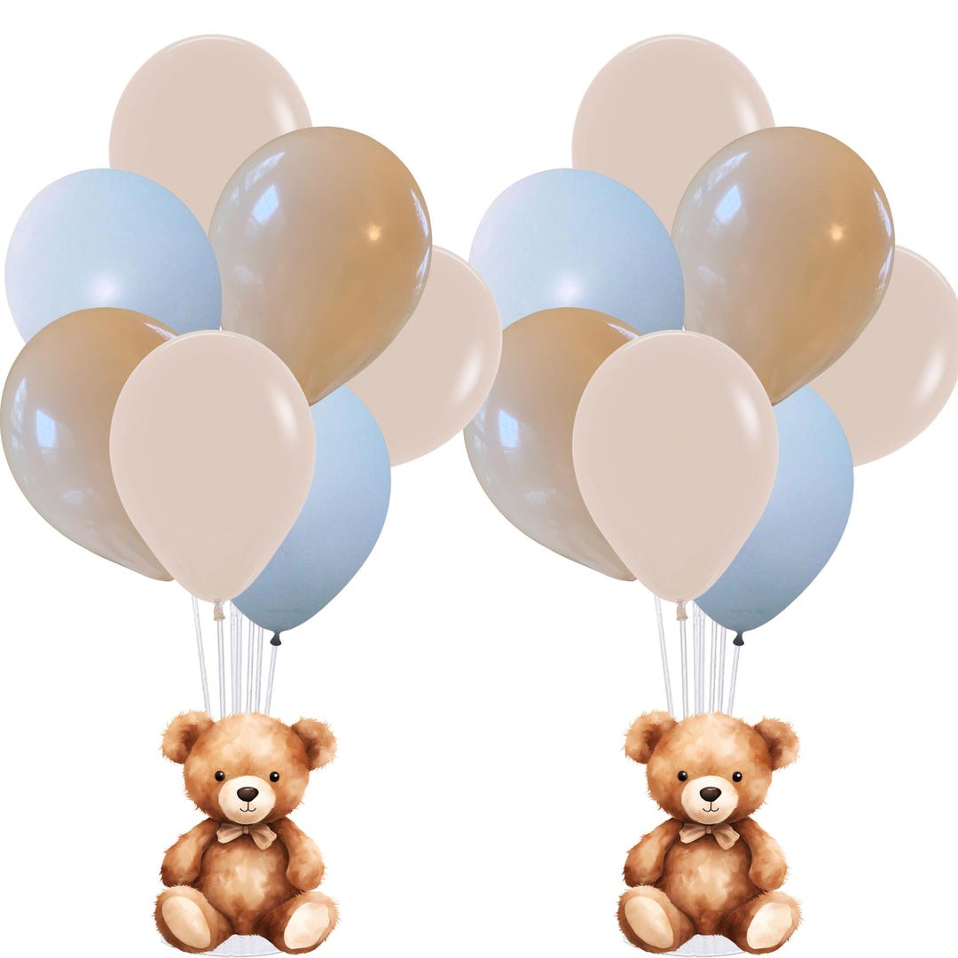 Teddy Bear Baby Shower Balloon Centerpieces: Tan & Blue Set of 2 - Etsy