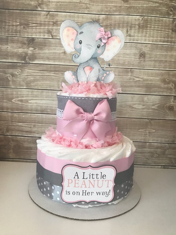 Little Peanut Diaper Cake In Pink And Gray Elephant Baby 50