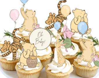 Winnie the Pooh Cupcake Toppers: Classic Pooh Party Decorations (Set of 12)