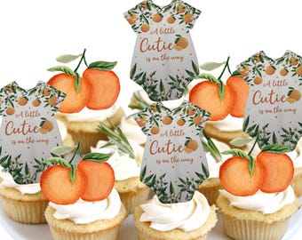 Little Cutie Baby Shower Cupcake Toppers: Citrus Theme, Set of 12