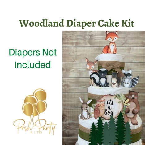 Woodland Creatures Diaper Cake Kit, Diaper Cake DIY Kit, Woodland Bab…