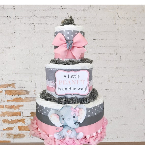 elephant themed baby shower cake for girl