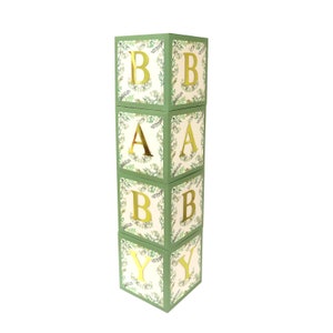 Greenery Baby Block Balloon Box with Gold Letters, Baby Shower Decorations, Jumbo  Balloon Boxes, Sage Green, White and Gold