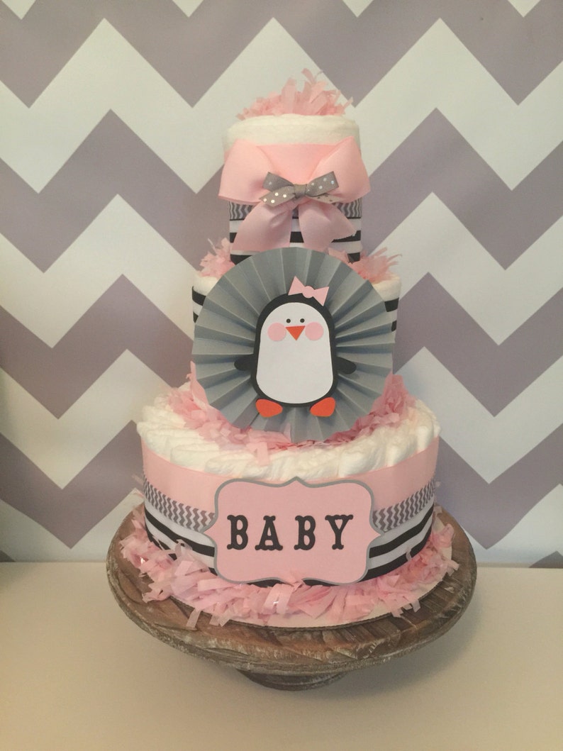 Penguin Diaper Cake For Girls Penguin Baby Shower Etsy
