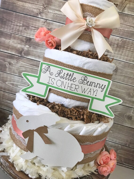 Spring Baby Shower Centerpiece Bunny Baby Shower Diaper Cake Etsy