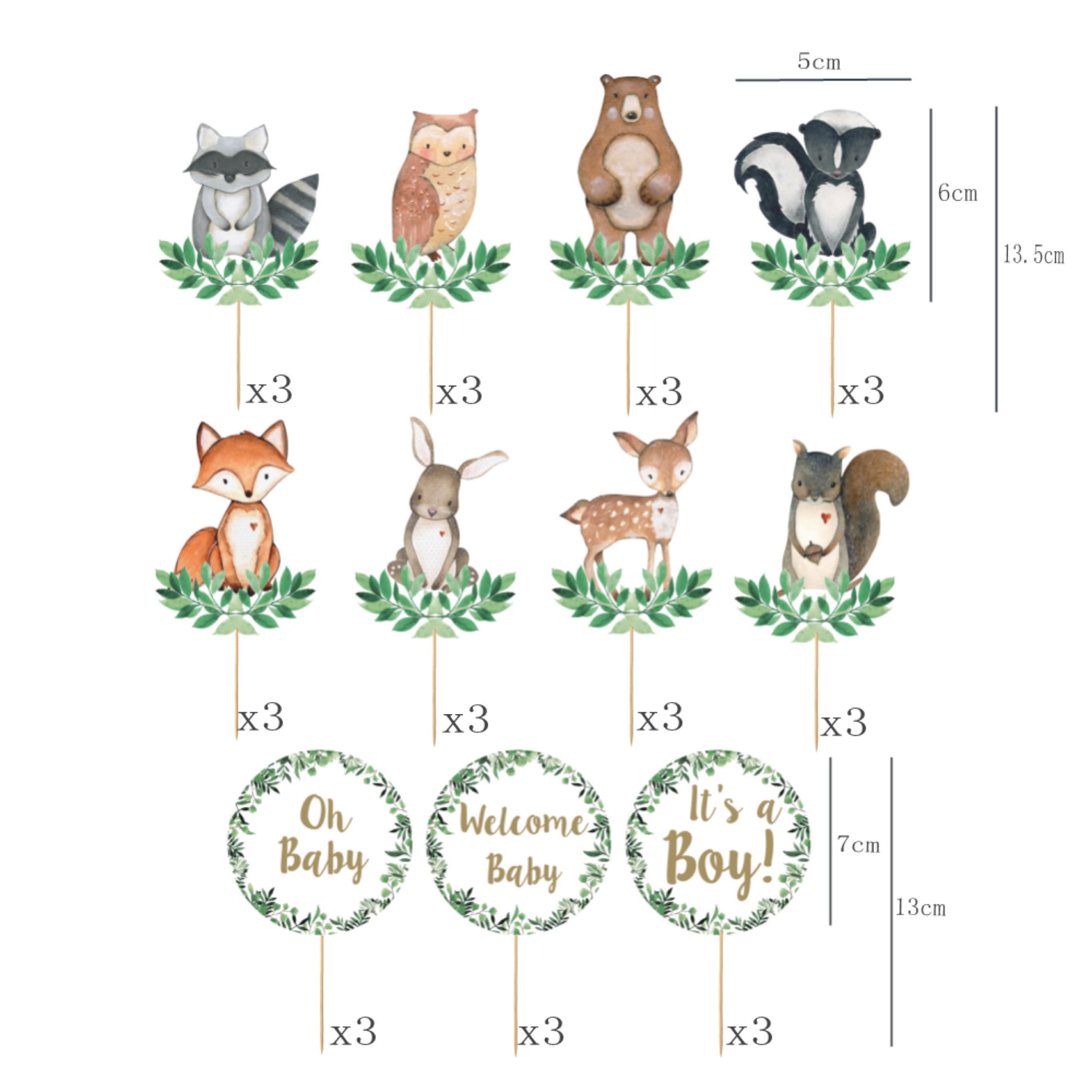 24 Stuks Bosdier Taarttoppers – Cake- En Cupcakedecoratie Voor Babyshower, Verjaardag Of Woodland Thema