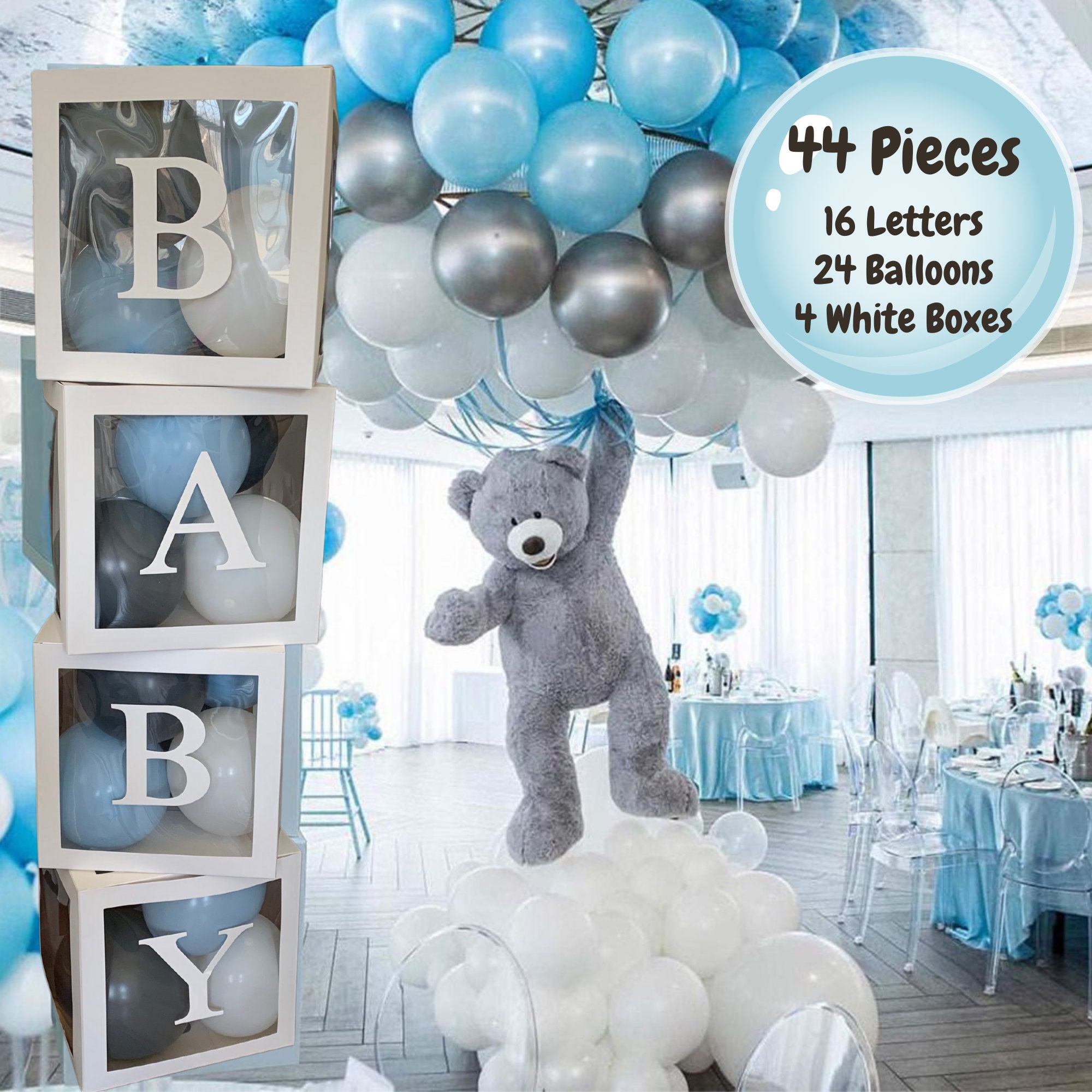 Boîtes pour bébé avec lettres pour fête prénatale, 4 boîtes à