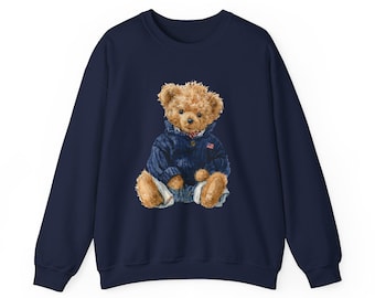 Felpa girocollo con illustrazione di orsacchiotto / Grafica di orsacchiotto di peluche