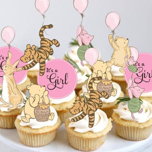 Winnie the Pooh Cupcake Toppers: Classic Pooh Baby Shower Decorations - Set of 12