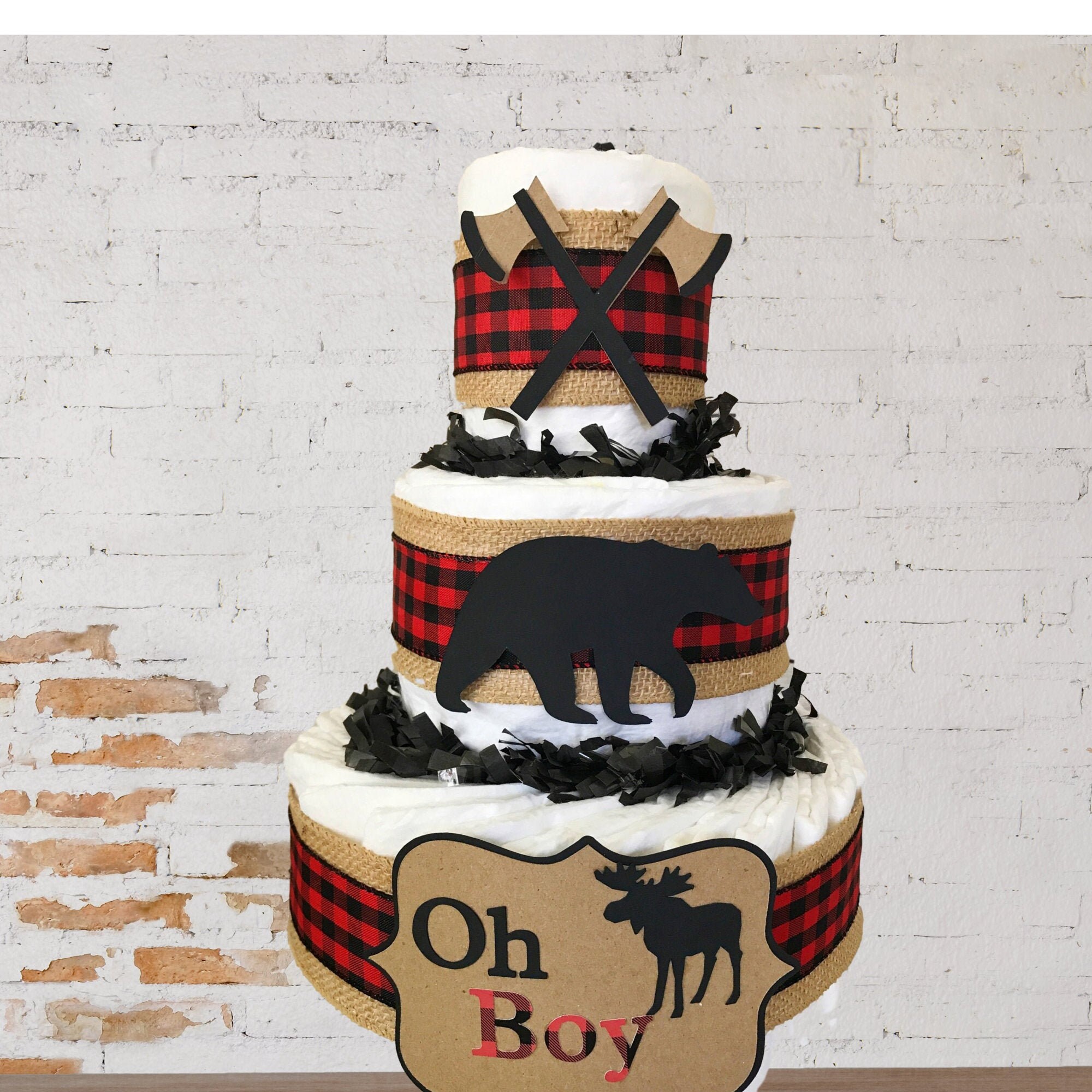 Oh Boy Buffalo Check Diaper Cake Lumberjack Baby Shower Etsy