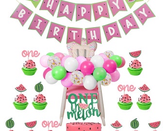 One in a Melon First Birthday Decorations, Summer 1st Birthday Party Kit, Watermelon One Birthday Decorations, Highchair Birthday Balloons