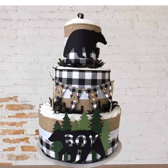 buffalo plaid diaper cake