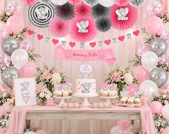 A Little Peanut is on the Way Pink Party Kit | Elephant Baby Shower Party Package | Its a Girl | Baby Girl Lil Peanut Party