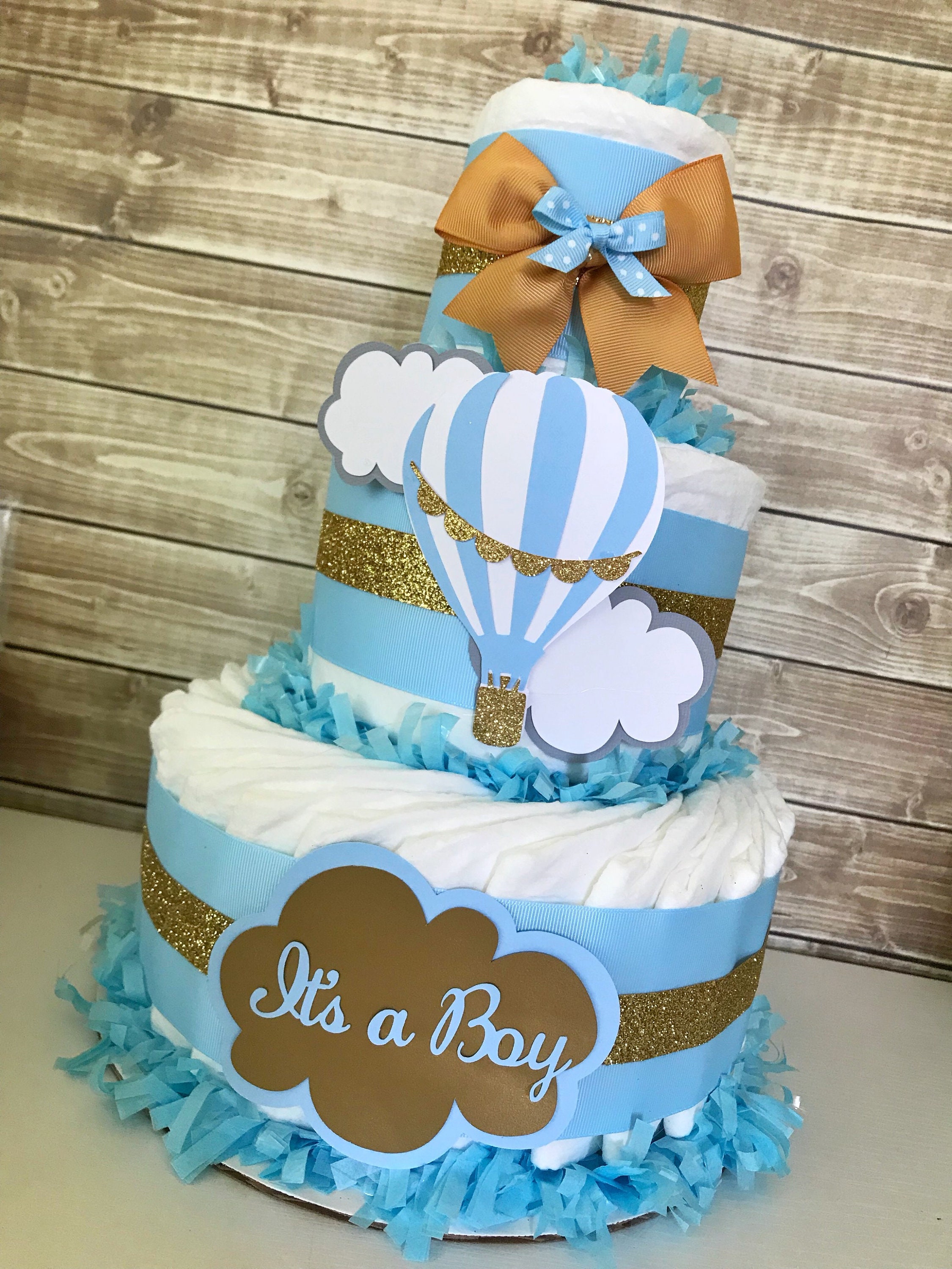 Hot Air Balloon Diaper Cake For Boys Up Up And Away Baby Etsy