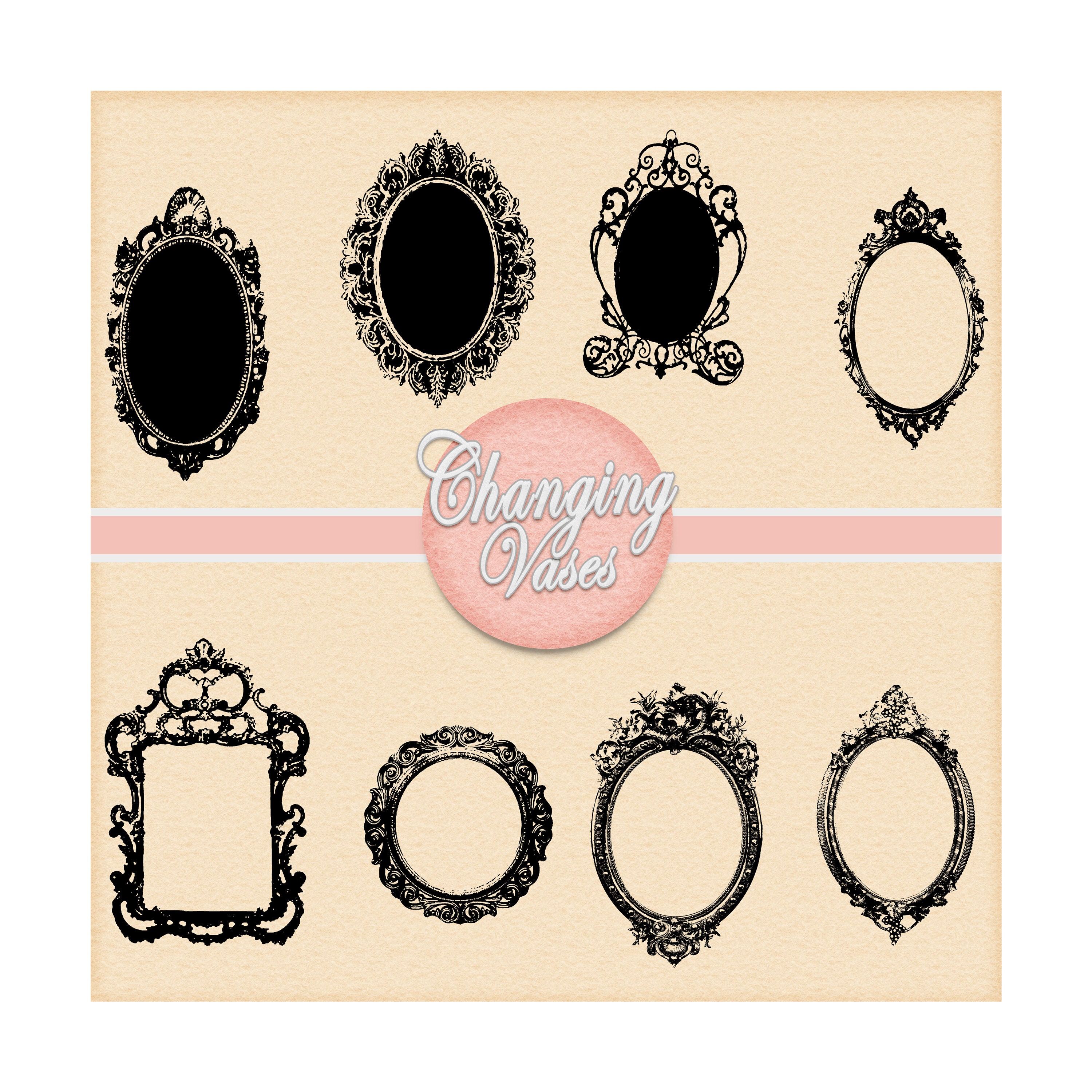 Digital Black Victorian Damask Frames Borders Decorative Etsy