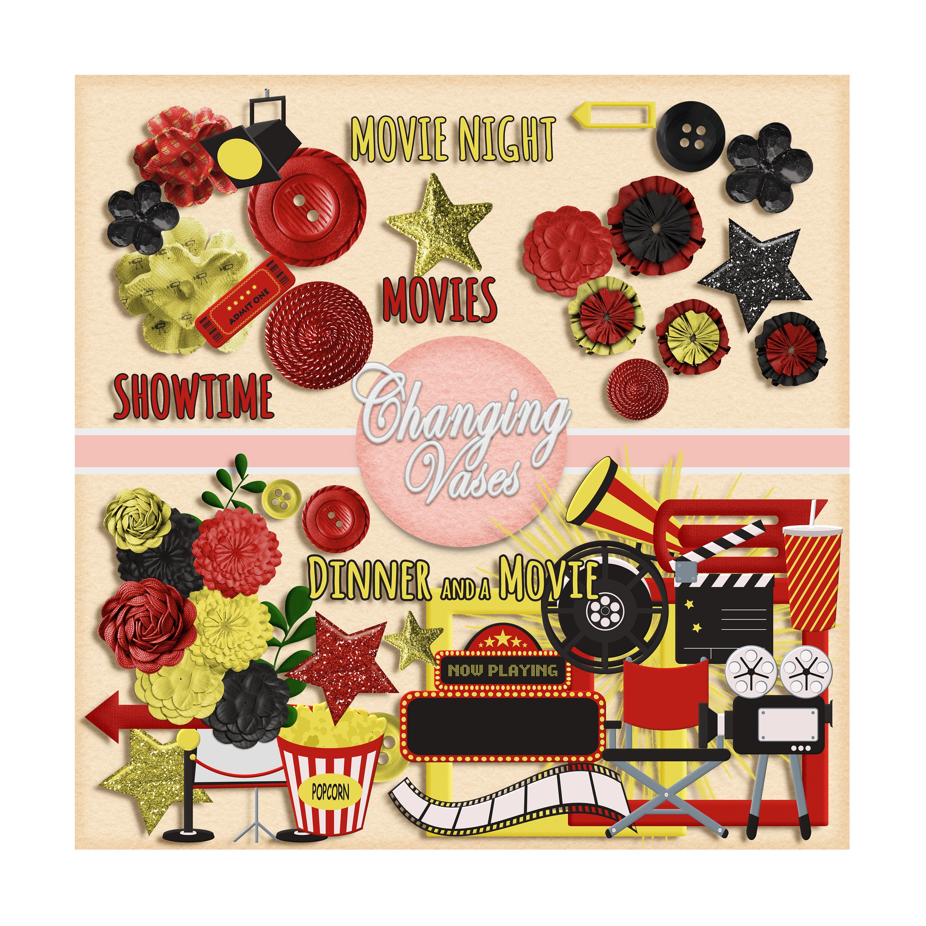 Digital Scrapbooking Kit Showtime Movie Clipart Cinema Clip Etsy