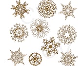 Printable 10 Instant Download Christmas Clip Art Collection Snowflake Clip art Christmas Holiday Scrapbooking Gold Golden Copper Overlay