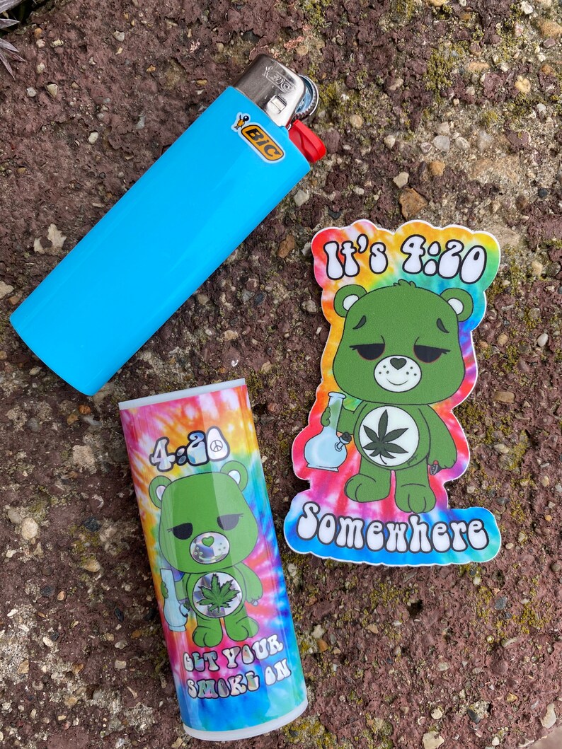 Custom Stoner Bear Holographic 420 Lighter Case Etsy