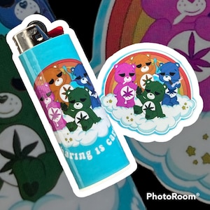 Custom Stoner 420 Lighter Case Sleeve Sharing is Caring Cloud Bears Sticker 3D Printed