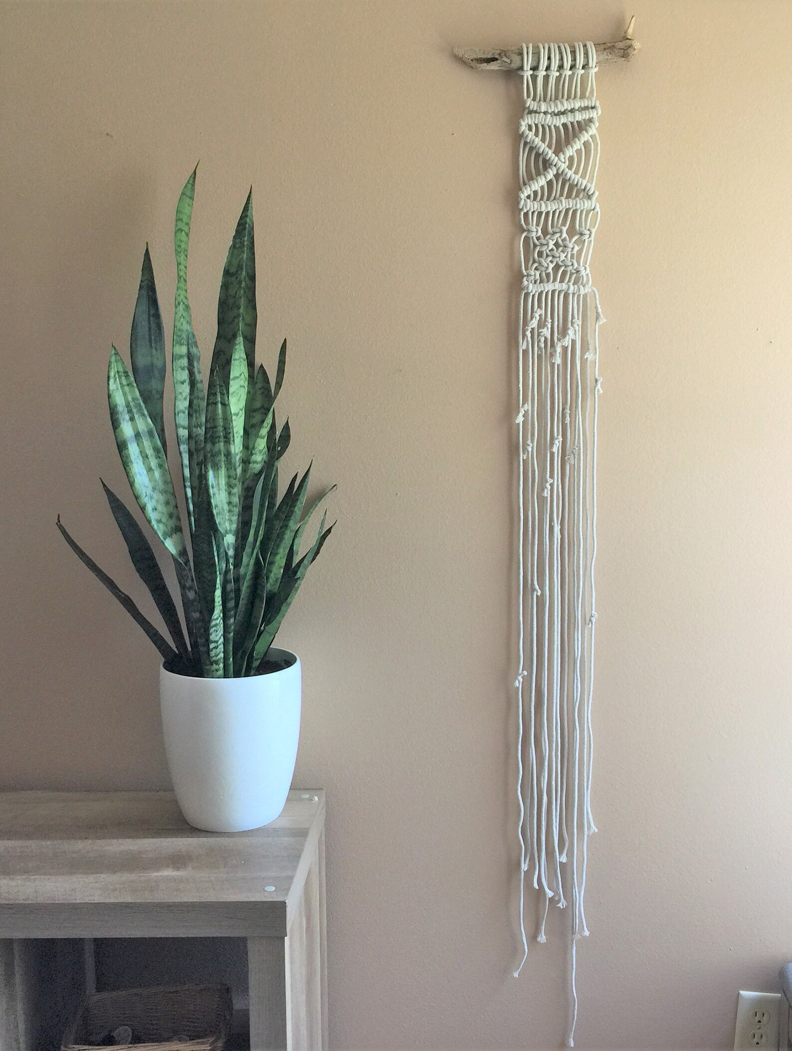 Long Macrame Wall Hanging Skinny Macrame Wall Decor Driftwood Etsy