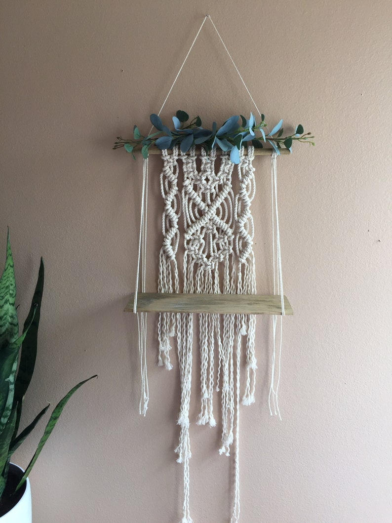 hanging wall greenery on Macrame Shelf Floating Shelf Wall Hanging Eucalyptus Greenery Etsy