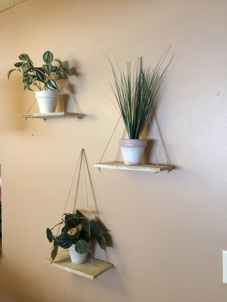 Set of 3 Wood Shelves White Floating Shelf wall hanging plant Etsy