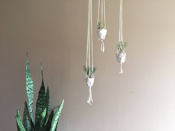 Set Of 3 Hanging Macrame Plant Holders Hanger Ceiling Corner Wall Decor Bohemian Plant Pots Boho Apartment Gift Idea Living Room Coastal