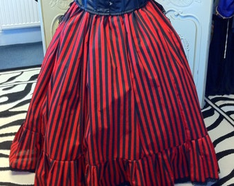 Full FRILLED Black & Red polycotton striped skirt, goth, gothic, steampunk,cosplay, renn, Victorian, pirate, witchy, strega, circus,plussize