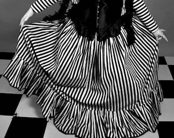 Full FRILLED Black & White polycotton striped skirt, goth, gothic, steampunk, cosplay, renn, Victorian, witch, pagan, plussize, plus size