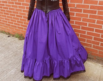 Ready Made Full FRILLED purple polycotton skirt, goth, gothic, steampunk, cosplay, renn, Victorian, witch, pagan, plussize, plus size