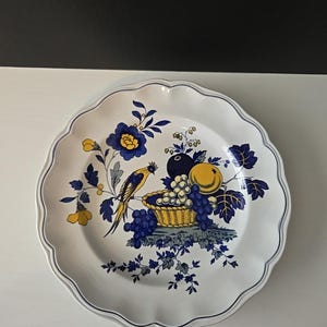 Dinerbord Spode Blue Bird S3274 Blauwgele bloemenmand Engeland