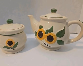 Vintage Shawnee zonnebloemtheepot en suikerpot/pot, VS