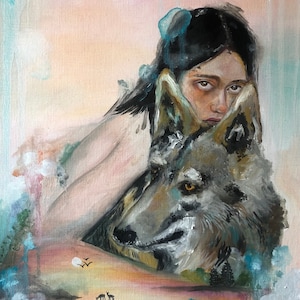 Girl and wolf print Never Alone, girl and wolf, wolves, wolf lover, silver wolf, wolf and woman, wolf wall art, wolf wall decor, wolf inspir
