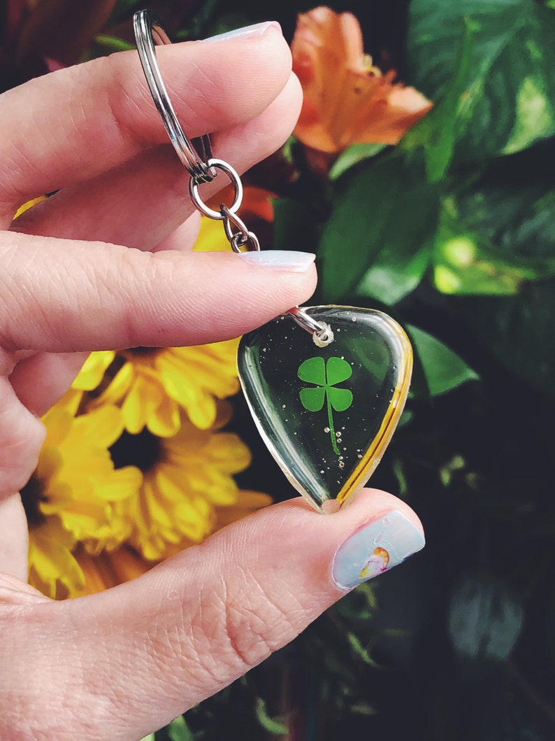 Guitar pick CHARM made with natural 4 leaf clover, music lover, guitar player, guitar accessories, music accessories, music, musician image 8