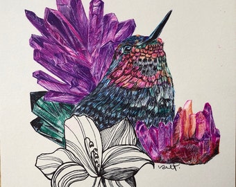 Hummingbird ink drawing original