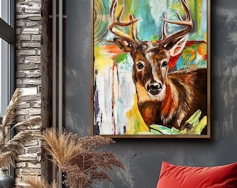 抽象的な鹿の絵画、大きな動物のキャンバスアート - Etsy 日本