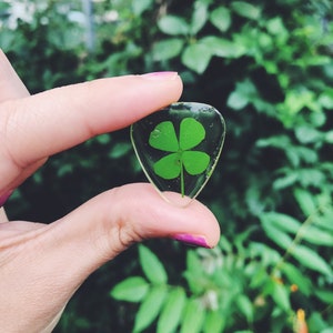 Guitar pick CHARM made with natural 4 leaf clover, music lover, guitar player, guitar accessories, music accessories, music, musician image 4